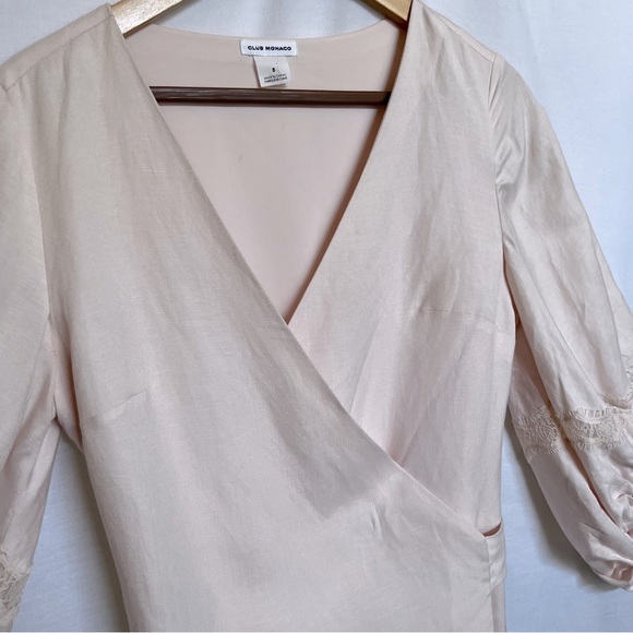 Club Monaco Light Pink Linen Blend Wrap Around Dress.  Size 8 - Picture 2 of 16